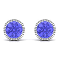 1 CT Round Cut Natural Tanzanite Solitaire Stud Earring in Bezel Setting
