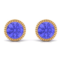 1 CT Round Cut Natural Tanzanite Solitaire Stud Earring in Bezel Setting
