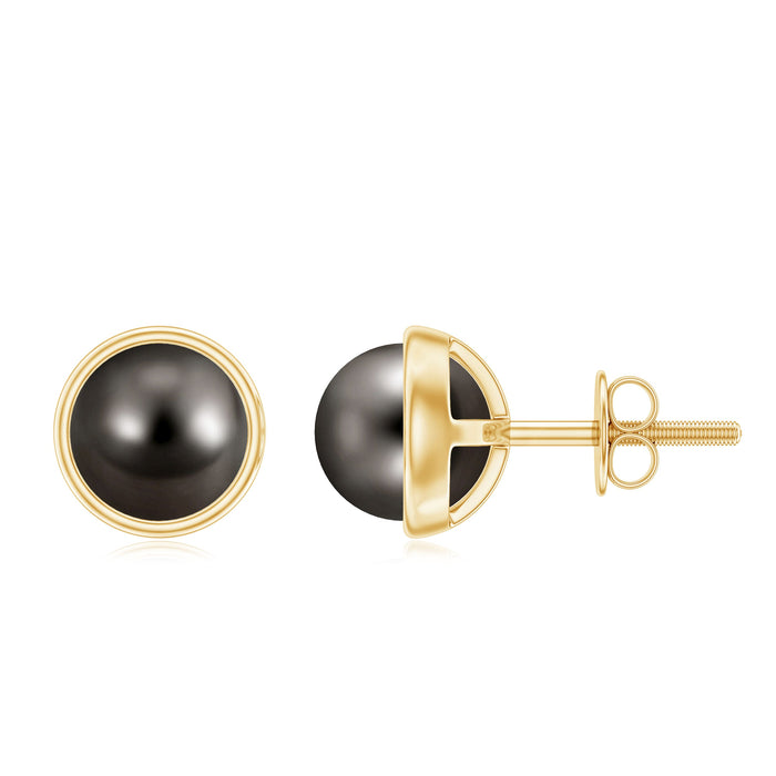 16 carat genuine Tahitian black pearl stud earring from Rosec Jewels with certificate, featuring a lustrous black pearl setting.