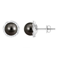 15 Carat Black Pearl and Diamond Halo Stud Earrings