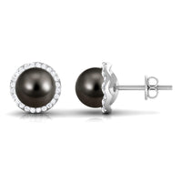 15 Carat Black Pearl and Diamond Halo Stud Earrings