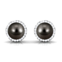15 Carat Black Pearl and Diamond Halo Stud Earrings