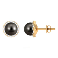 15 Carat Black Pearl and Diamond Halo Stud Earrings