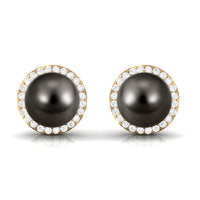 15 Carat Black Pearl and Diamond Halo Stud Earrings