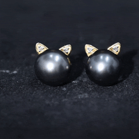 Natural black pearl Hello Kitty earrings by Rosec Jewels featuring a cute Hello Kitty design with certificate of authenticity.