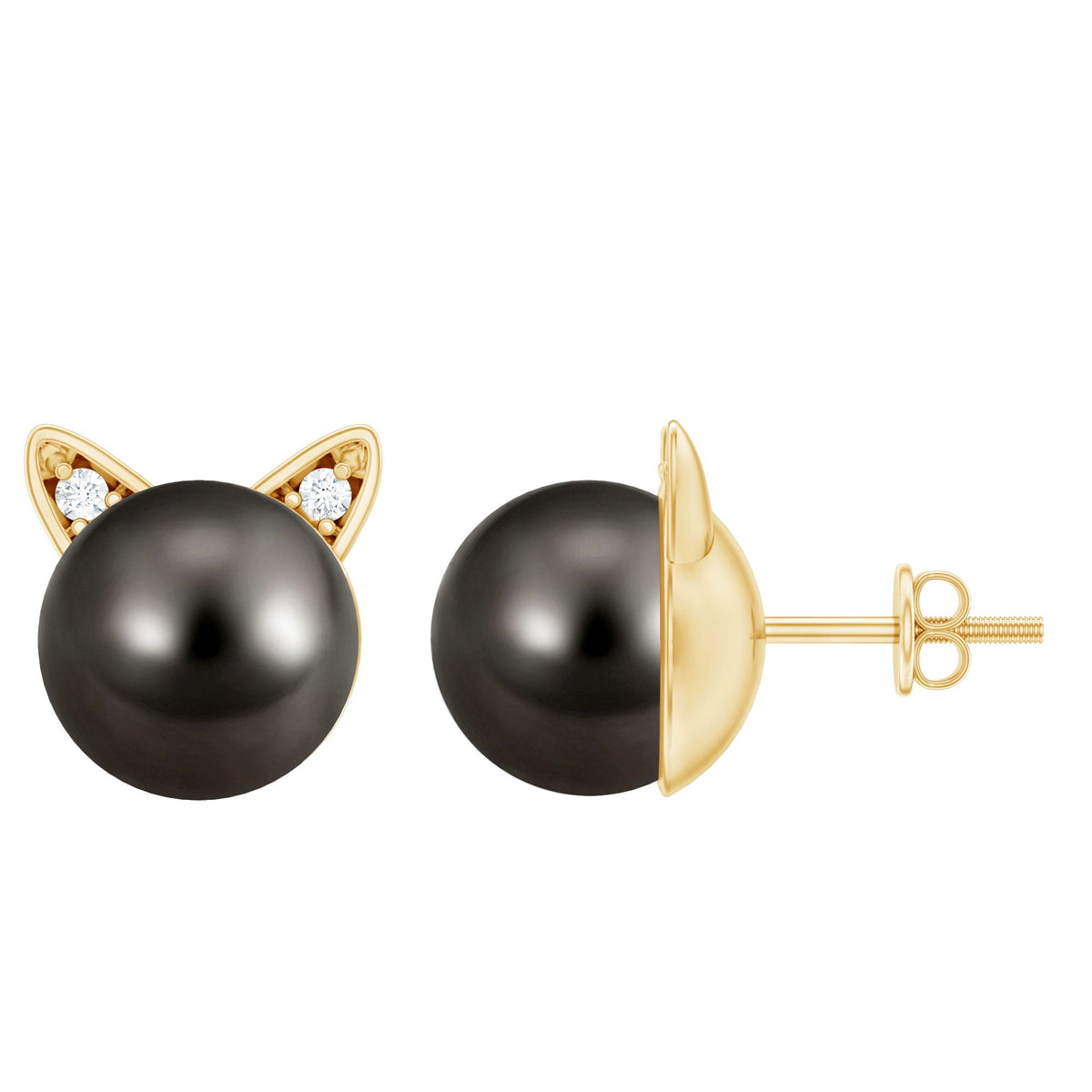 Natural black pearl Hello Kitty earrings by Rosec Jewels featuring adorable design and certificate of authenticity.