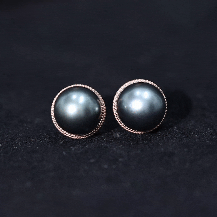8MM Tahitian Black Pearl Solitaire Stud Earrings with Beaded Detail