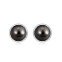 8MM Tahitian Black Pearl Solitaire Stud Earrings with Beaded Detail