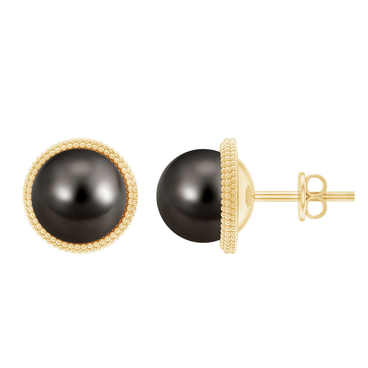 8MM Tahitian Black Pearl Solitaire Stud Earrings with Beaded Detail