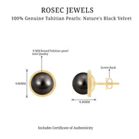8MM Tahitian Black Pearl Solitaire Stud Earrings with Beaded Detail