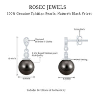 15 Carat Tahitian Pearl Drop Earrings with Diamond
