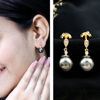 15 Carat Tahitian Pearl Drop Earrings with Diamond