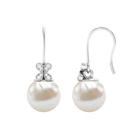 Natural Freshwater Pearl Drop Earrings with Flower Diamond