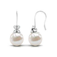 Natural Freshwater Pearl Drop Earrings with Flower Diamond