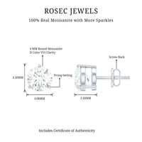 0.63 Carat Round Moissanite Stud Earrings
