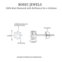 Natural 0.5 carat diamond solitaire stud earrings in 8-claw prong setting by Rosec Jewels, showcasing sparkling diamond detail.