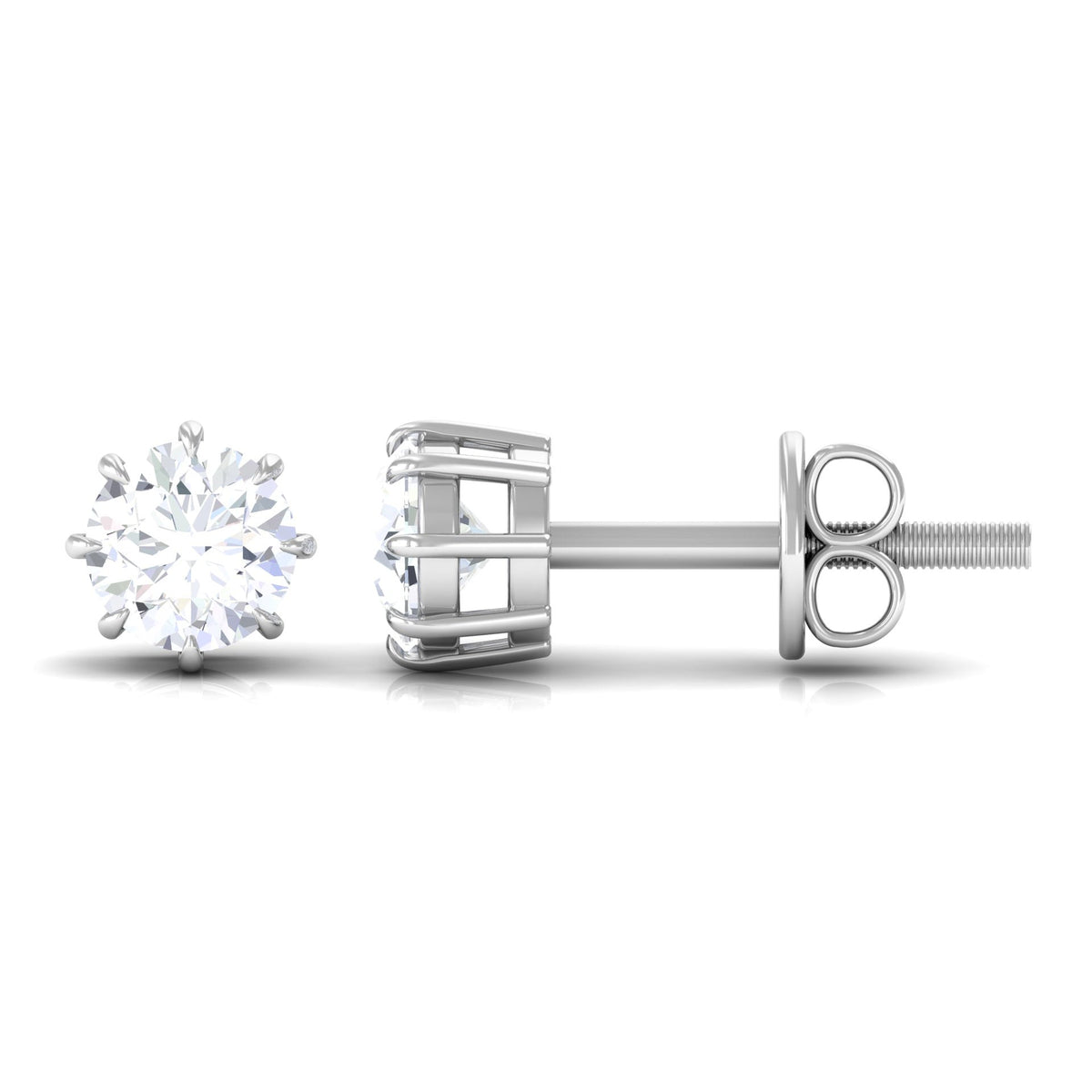 Natural diamond solitaire stud earrings in 0.5 carat size with 8 claw prong setting, showcased by Rosec Jewels.