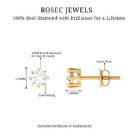 Natural 0.5 carat diamond solitaire stud earrings in 8 claw prong setting by Rosec Jewels, showcasing sparkling diamond and elegant design.