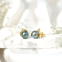 Cultured 16 Carat Tahitian Pearl Bridal Stud Earrings with Diamond