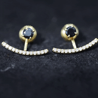 1 Carat Black Spinel Jacket Earrings with Diamond Stones