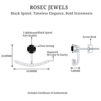1 Carat Black Spinel Jacket Earrings with Diamond Stones