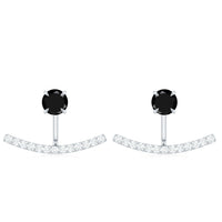 1 Carat Black Spinel Jacket Earrings with Diamond Stones