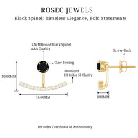 1 Carat Black Spinel Jacket Earrings with Diamond Stones