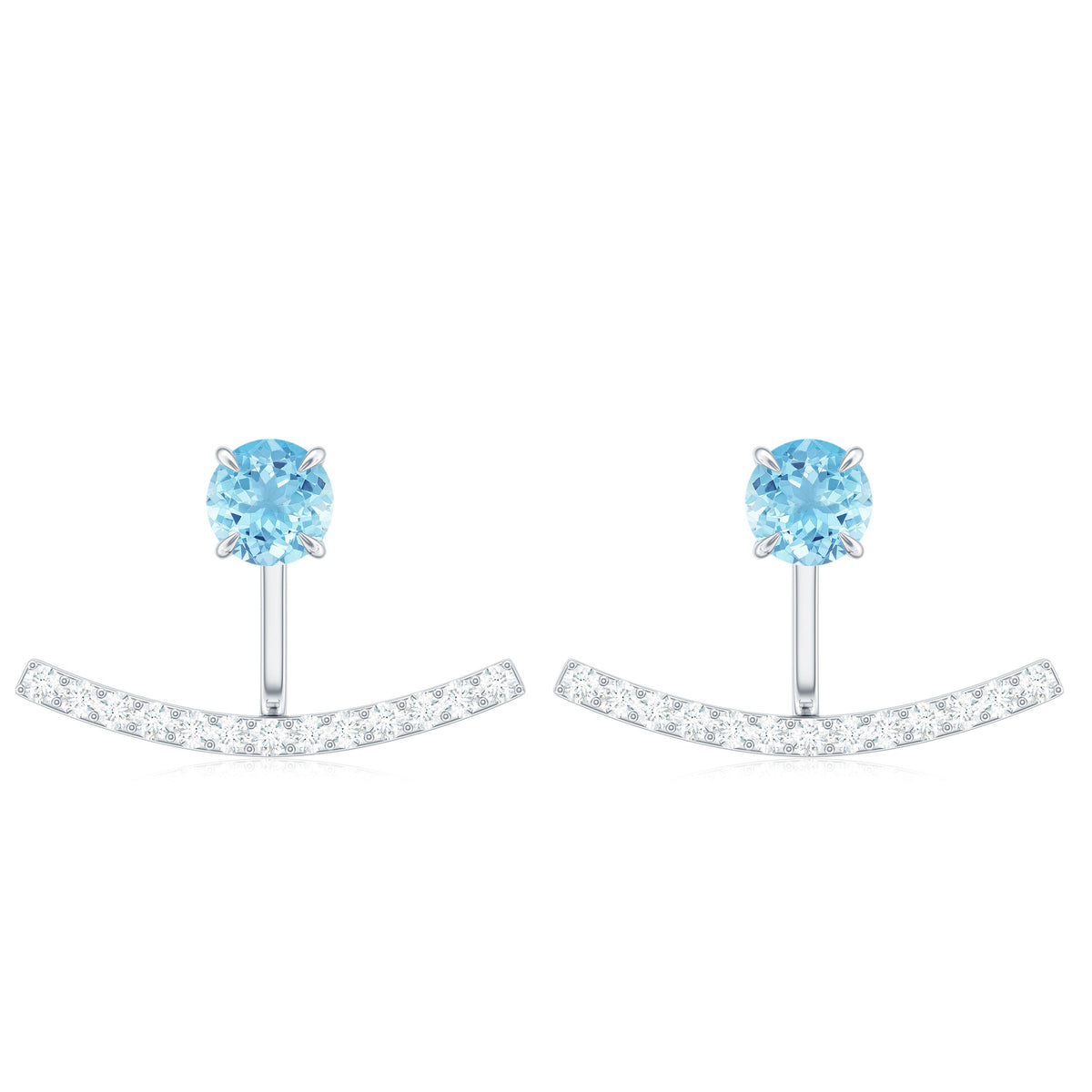 Natural Aquamarine Diamond Jacket Earrings with Screw Back