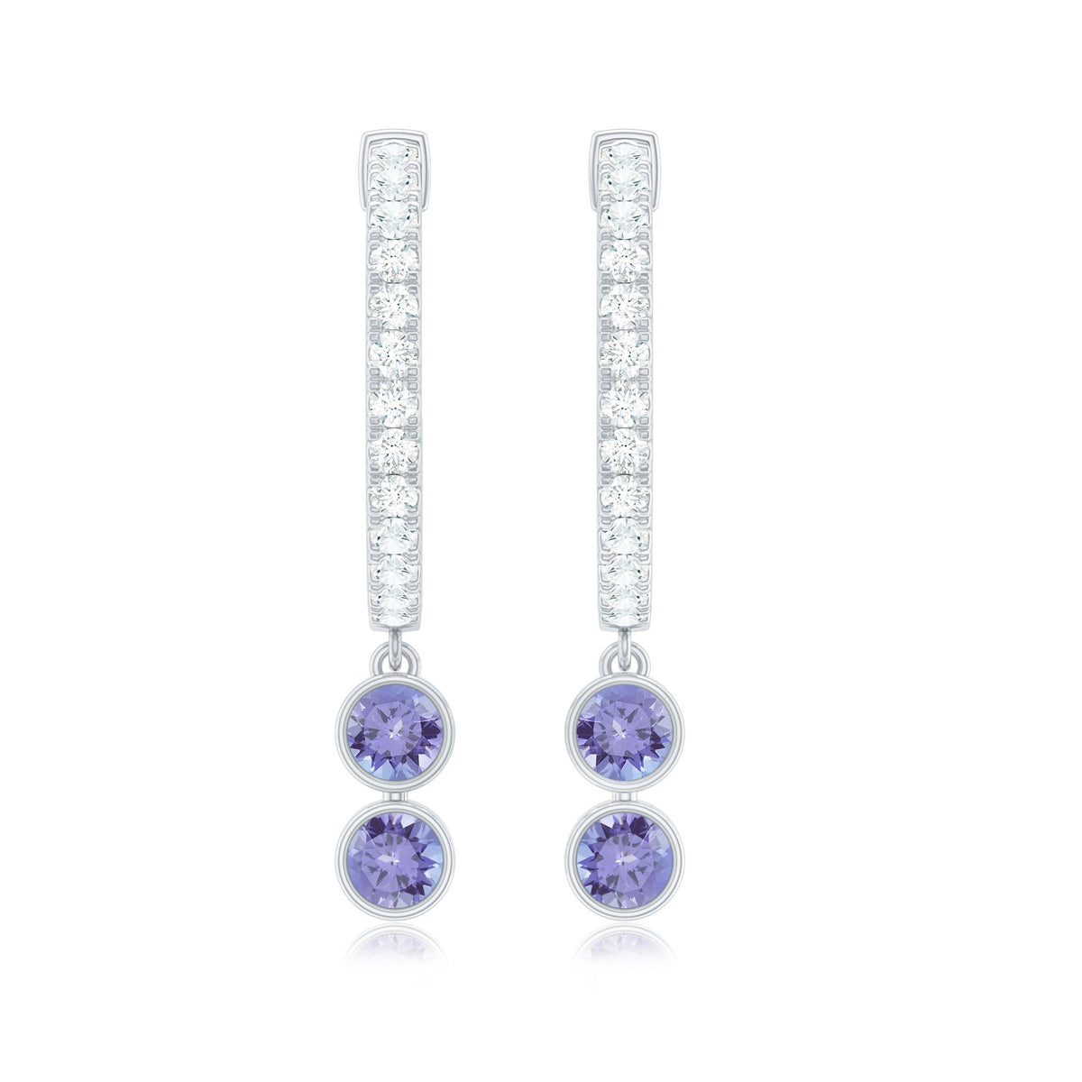 Minimal Tanzanite and Diamond Hoop Drop Earrings by Rosec Jewels showcasing elegant gemstone and diamond detailing.