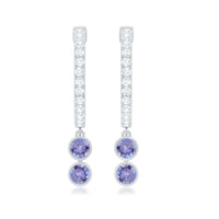 Minimal Tanzanite and Diamond Hoop Drop Earrings by Rosec Jewels showcasing elegant gemstone and diamond detailing.