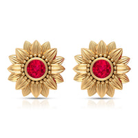 Bezel Set Real Ruby Flower Stud Earrings