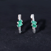 Baguette Emerald and Diamond Hoop Earrings For Women