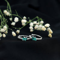 Baguette Emerald and Diamond Hoop Earrings For Women