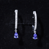 Real Tanzanite Teardrop Hoop Earrings with Diamond Accent