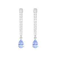 Real Tanzanite Teardrop Hoop Earrings with Diamond Accent