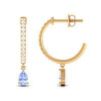 Real Tanzanite Teardrop Hoop Earrings with Diamond Accent