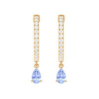 Real Tanzanite Teardrop Hoop Earrings with Diamond Accent