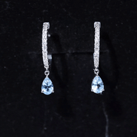 Aquamarine and Diamond Hoop Drop Earrings