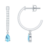 Aquamarine and Diamond Hoop Drop Earrings