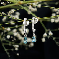 Aquamarine and Diamond Hoop Drop Earrings