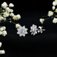 Diamond Flower Stud Earrings With Screw Back
