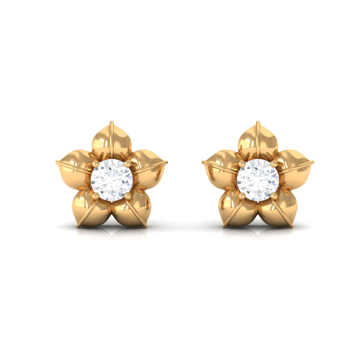Diamond Flower Petal Stud Earrings in Prong Setting