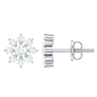Natural Diamond Flower Stud Earrings for Women