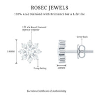 Natural Diamond Flower Stud Earrings for Women