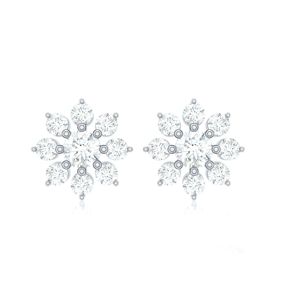 Natural Diamond Flower Stud Earrings for Women