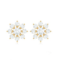 Natural Diamond Flower Stud Earrings for Women