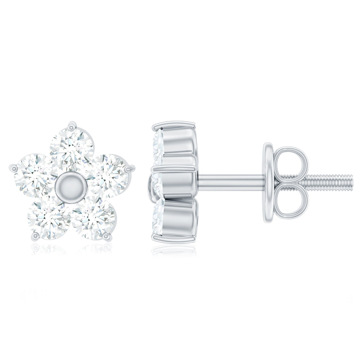 Natural Diamond Flower Stud Earrings