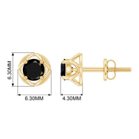 Solitaire Created Black Diamond Flower Stud Earrings