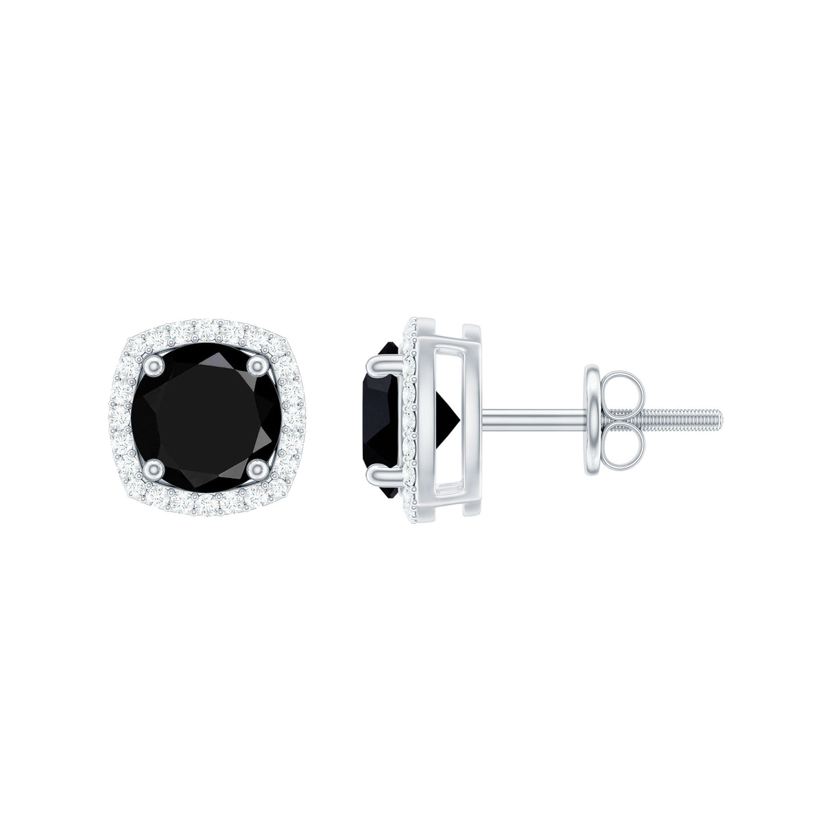 Vintage Black Onyx Stud Earrings with Diamond Halo