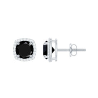 Vintage Black Onyx Stud Earrings with Diamond Halo
